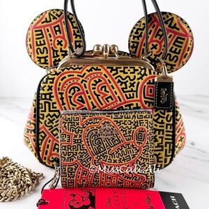 NWT COACH X Disney Mickey Mouse Keith Haring Kisslock Bag + Wallet SET